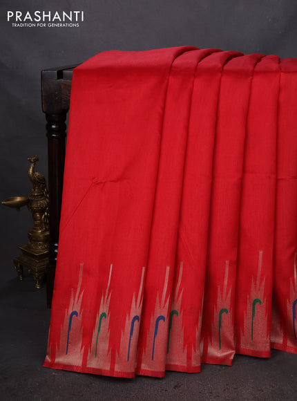 Semi paithani saree red with plain body and peacock design paithani weaving pallu