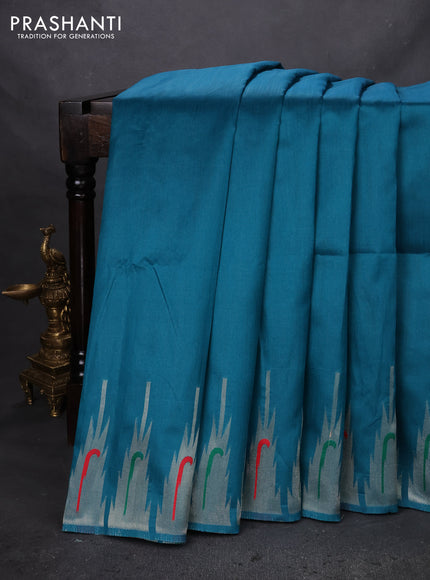 Semi paithani saree peacock green with plain body and peacock design paithani weaving pallu