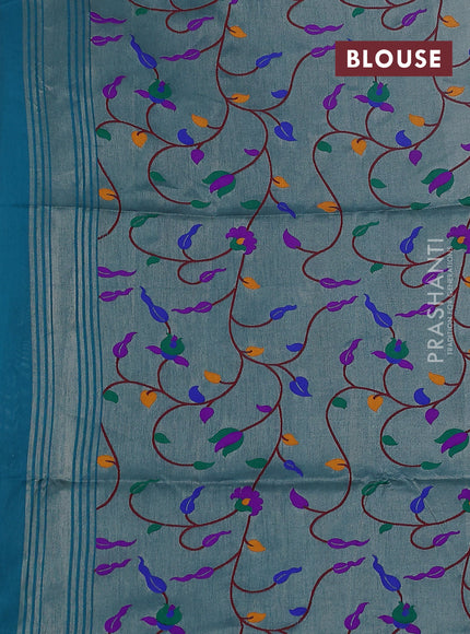 Semi paithani saree peacock green with plain body and peacock design paithani weaving pallu