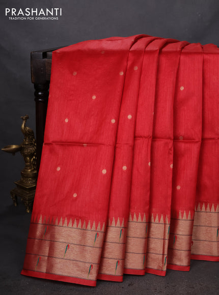 Semi paithani saree maroon with zari woven buttas and peacock design paithani weaving pallu