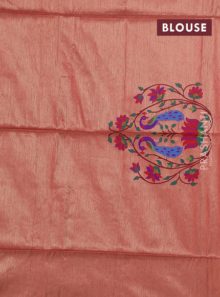 Semi paithani saree maroon with zari woven buttas and peacock design paithani weaving pallu