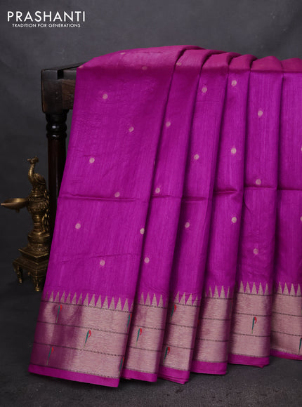 Semi paithani saree purple with zari woven buttas and peacock design paithani weaving pallu
