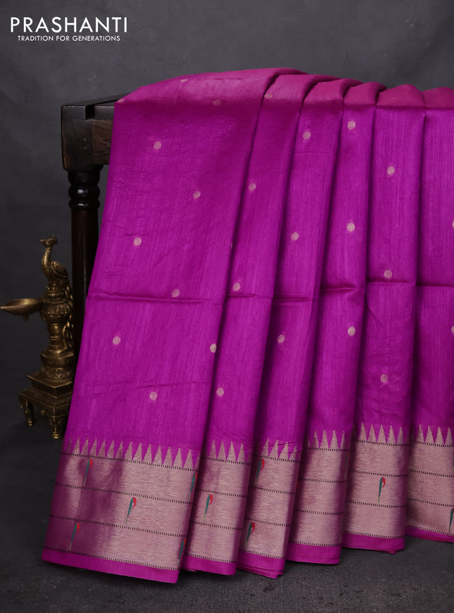 Semi paithani saree purple with zari woven buttas and peacock design paithani weaving pallu