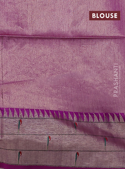 Semi paithani saree purple with zari woven buttas and peacock design paithani weaving pallu