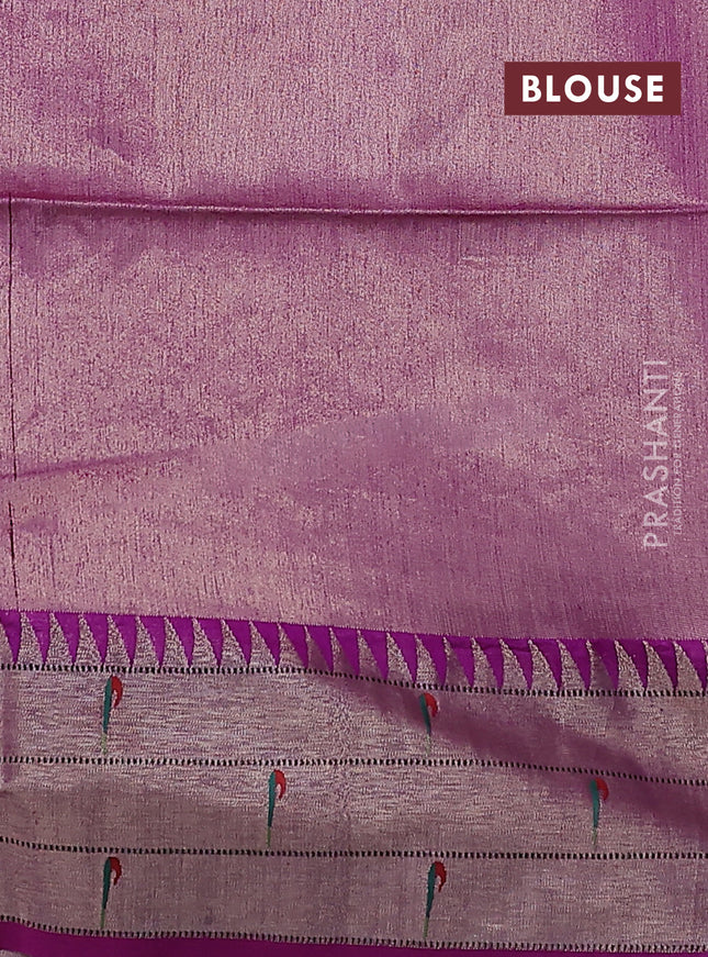 Semi paithani saree purple with zari woven buttas and peacock design paithani weaving pallu