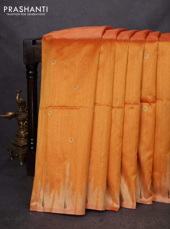 Semi paithani saree orange with zari woven buttas and pichwai design paithani weaving pallu