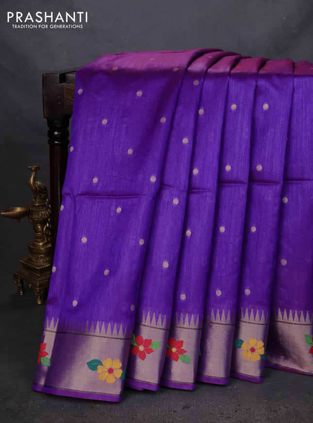 Semi paithani saree dual shade of violet with zari woven buttas and parrot design paithani weaving pallu