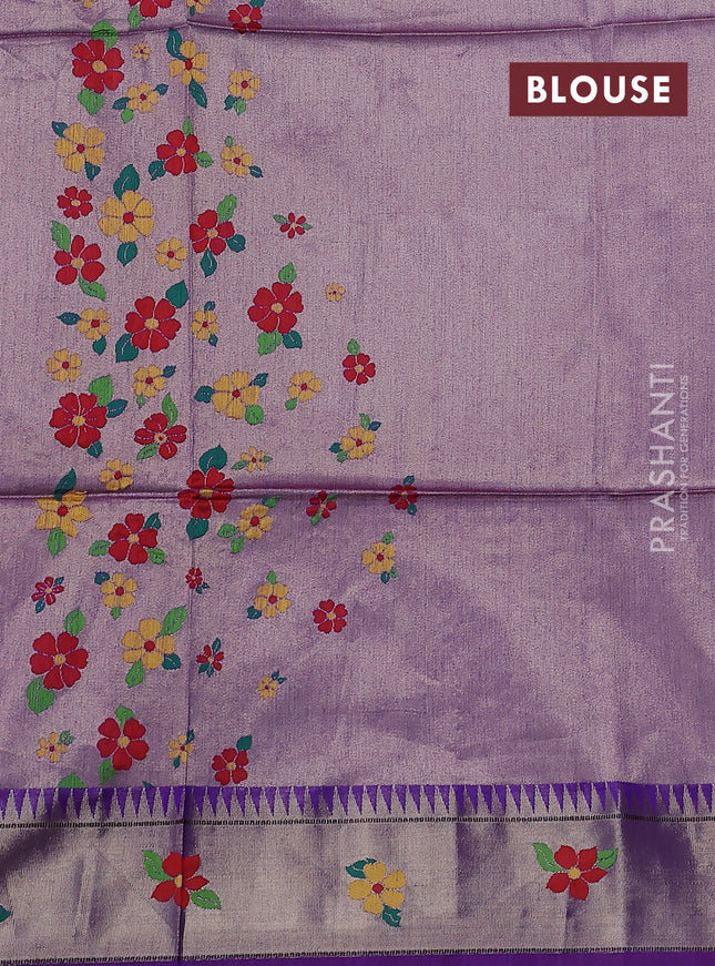Semi paithani saree dual shade of violet with zari woven buttas and parrot design paithani weaving pallu