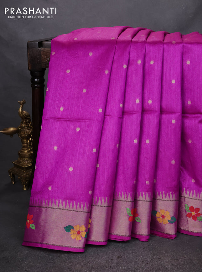 Semi paithani saree purple with zari woven buttas and parrot design paithani weaving pallu
