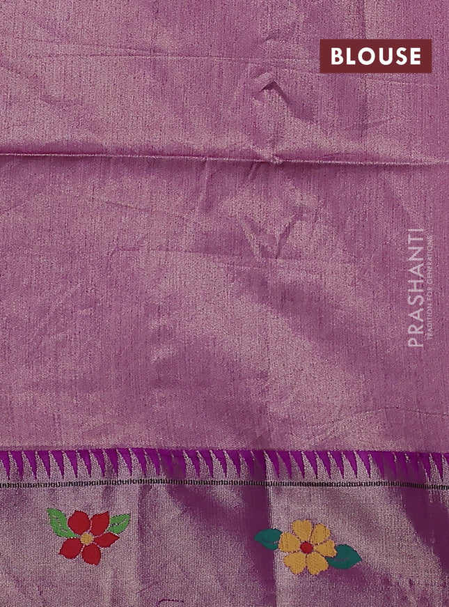 Semi paithani saree purple with zari woven buttas and parrot design paithani weaving pallu