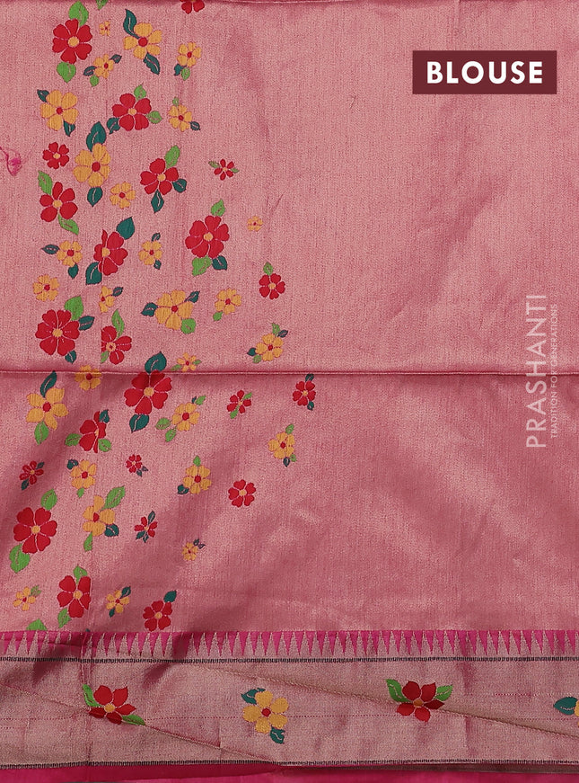 Semi paithani saree pink with zari woven buttas and parrot design paithani weaving pallu