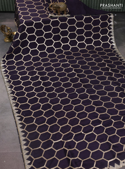 Banarasi silk saree jamun shade with allover geometric zari weaves and sequin work border with sequin reaymade work blouse