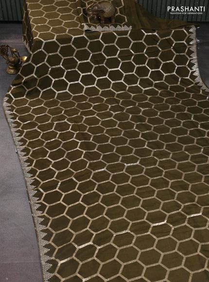 Banarasi silk saree dark mehendi green with allover geometric zari weaves and sequin work border with sequin reaymade work blouse