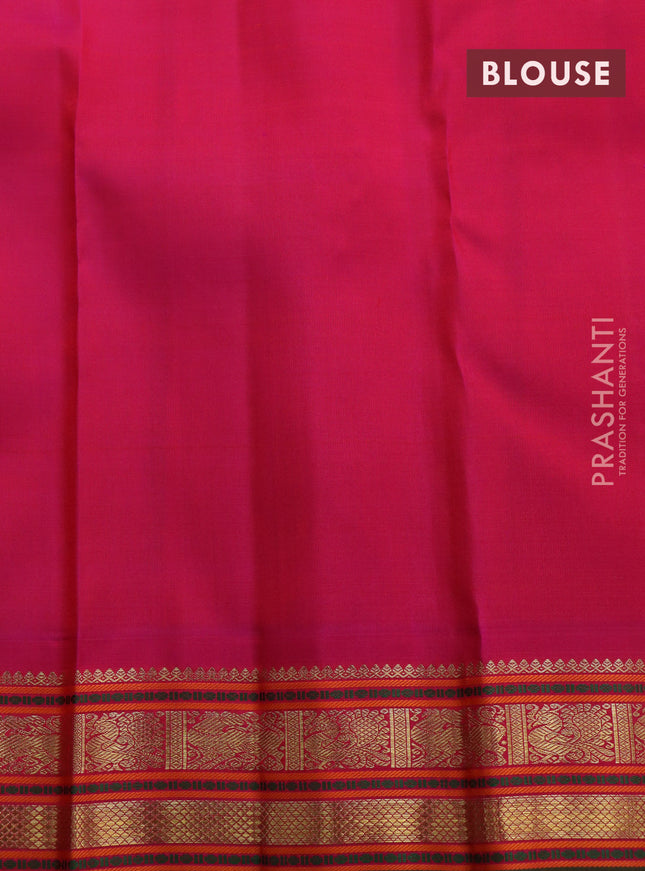 Pure kanchipuram silk saree teal green shade and pink with zari woven buttas and zari woven korvai border