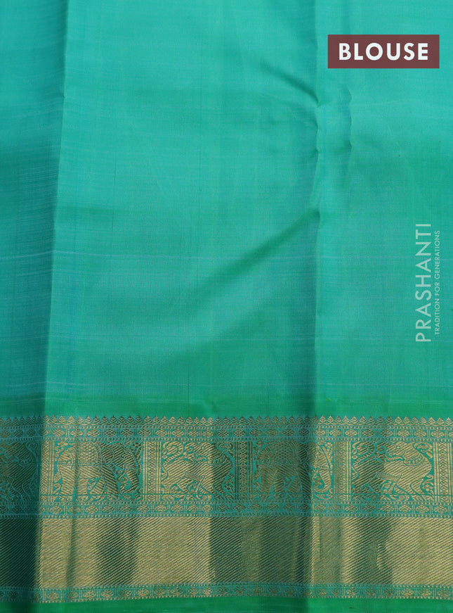Pure kanchipuram silk saree mustard yellow and green with zari woven buttas and zari woven korvai border