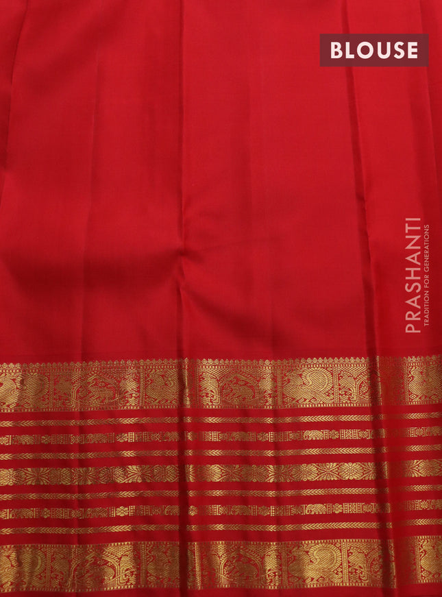Pure kanchipuram silk saree deep jamun and red with zari woven buttas and zari woven korvai border