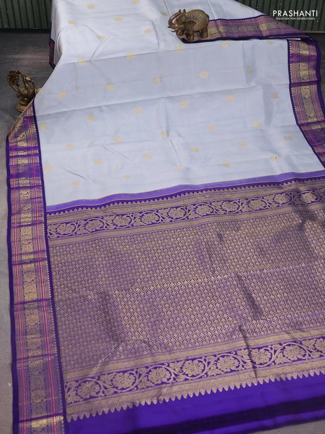 Pure kanchipuram silk saree pastel grey and blue with annam zari woven buttas and zari woven korvai border