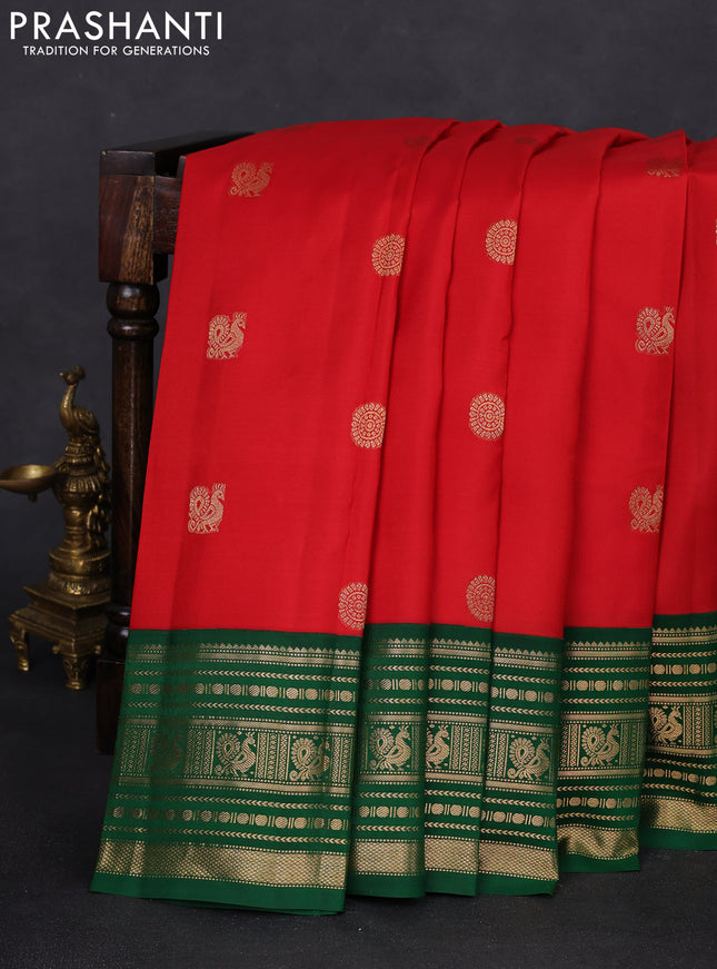 Pure kanchipuram silk saree red and green with annam zari woven buttas and zari woven korvai border