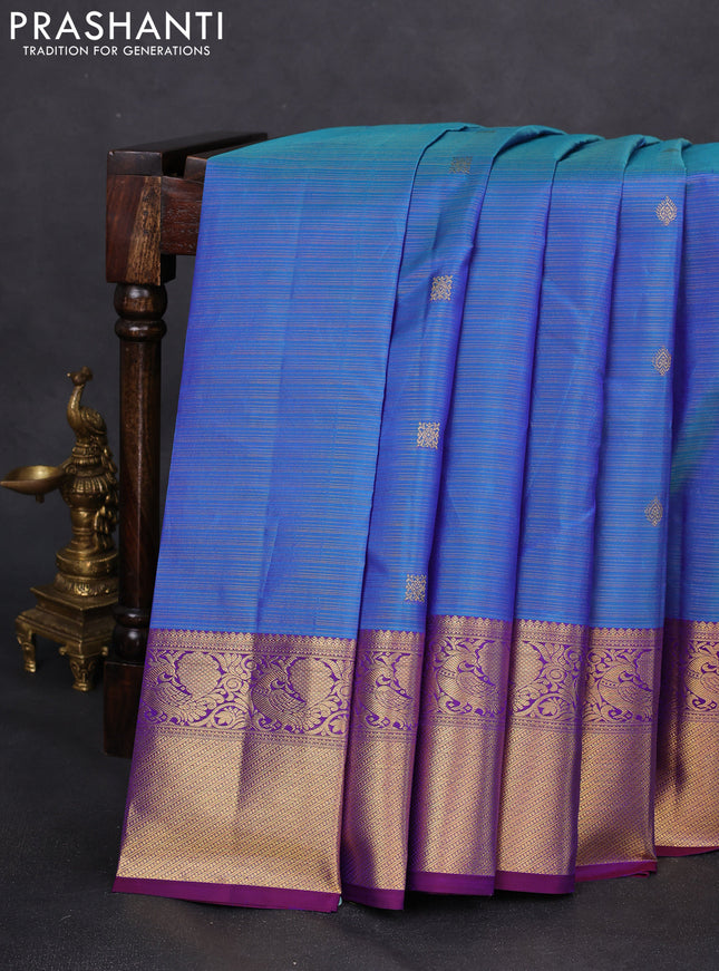 Pure kanchipuram silk saree cs blue and purple with allover zari woven vairaosi pattern & buttas and zari woven border