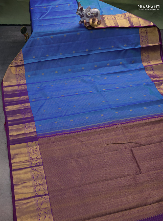 Pure kanchipuram silk saree cs blue and purple with allover zari woven vairaosi pattern & buttas and zari woven border
