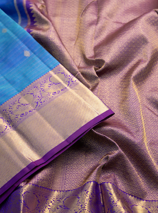 Pure kanchipuram silk saree cs blue and purple with allover zari woven vairaosi pattern & buttas and zari woven border