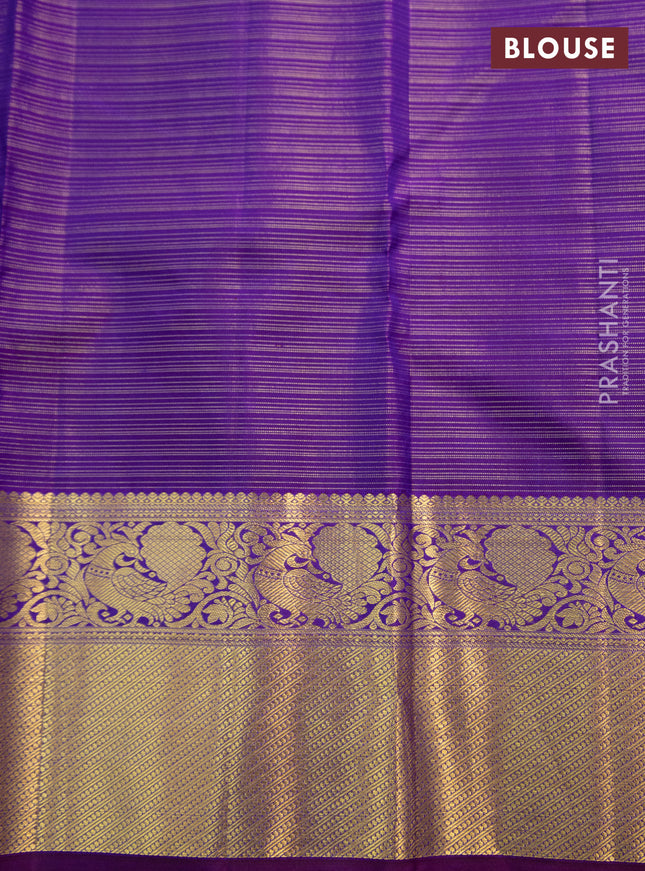 Pure kanchipuram silk saree cs blue and purple with allover zari woven vairaosi pattern & buttas and zari woven border