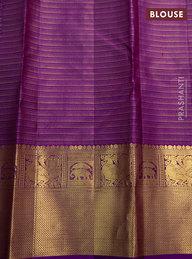 Pure kanchipuram silk saree peacock green and violet with allover zari woven vairaosi pattern & buttas and zari woven border