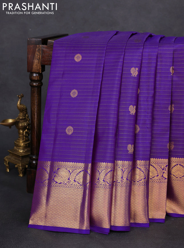 Pure kanchipuram silk saree violet with allover zari woven vairaosi pattern & buttas and zari woven border