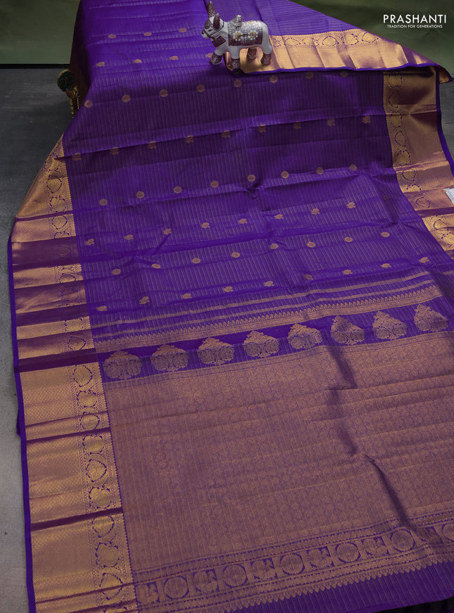 Pure kanchipuram silk saree violet with allover zari woven vairaosi pattern & buttas and zari woven border