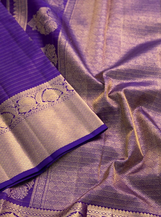 Pure kanchipuram silk saree violet with allover zari woven vairaosi pattern & buttas and zari woven border