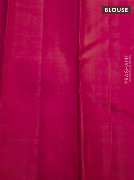 Pure kanchipuram silk saree dual shade of pinkish orange with allover zari woven vairaosi pattern & buttas and simple border