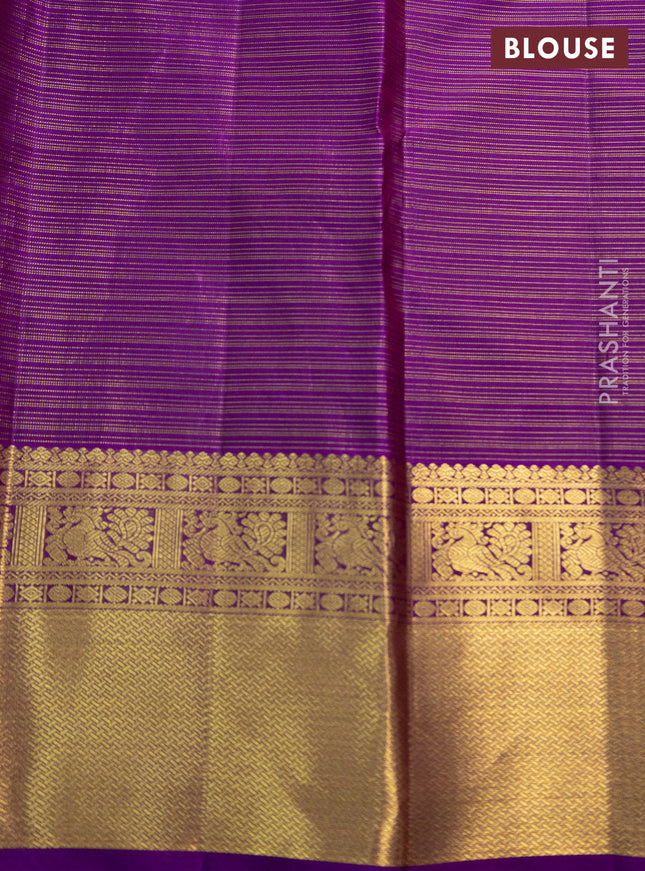 Pure kanchipuram silk saree peacock green and purple with allover zari woven vairaosi pattern and zari woven border