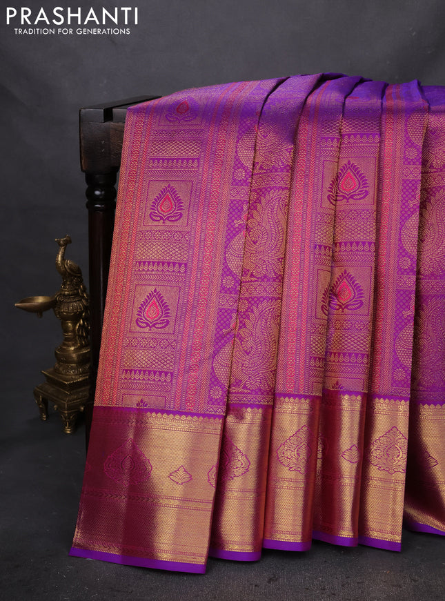 Pure kanchipuram silk saree purple with allover zari woven brocade weaves and zari woven border