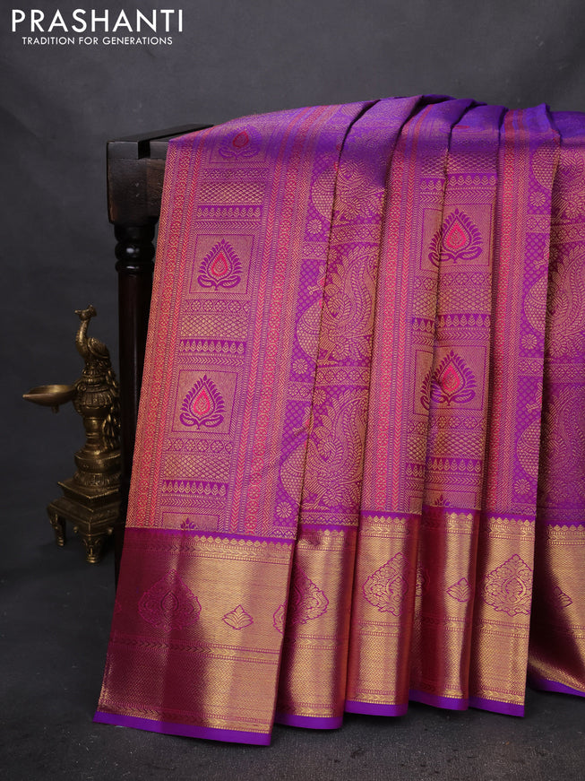 Pure kanchipuram silk saree purple with allover zari woven brocade weaves and zari woven border