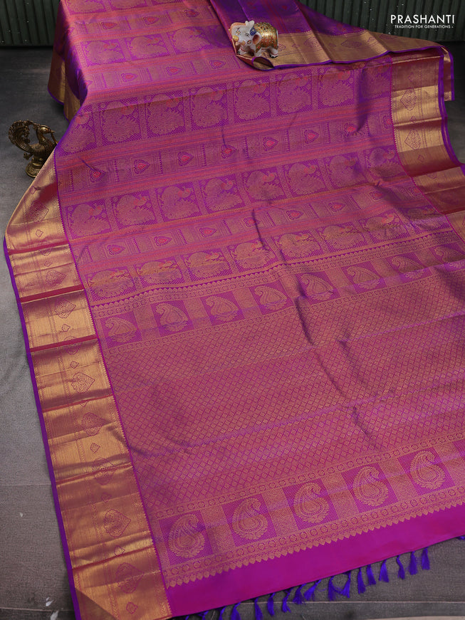 Pure kanchipuram silk saree purple with allover zari woven brocade weaves and zari woven border