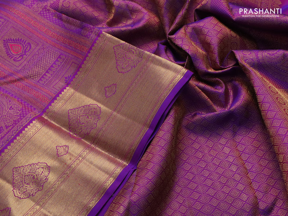 Pure kanchipuram silk saree purple with allover zari woven brocade weaves and zari woven border