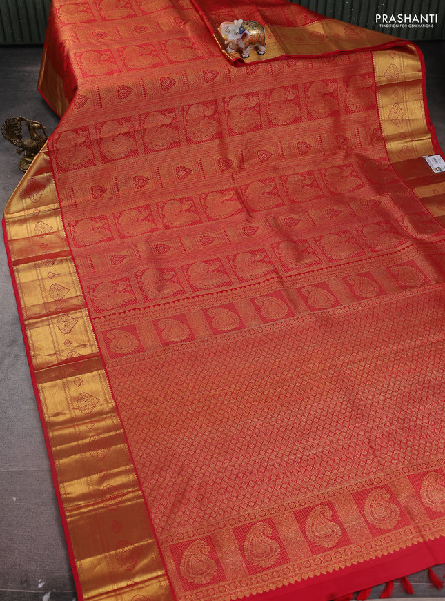 Pure kanchipuram silk saree red with allover zari woven brocade weaves and zari woven border