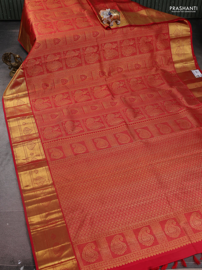 Pure kanchipuram silk saree red with allover zari woven brocade weaves and zari woven border