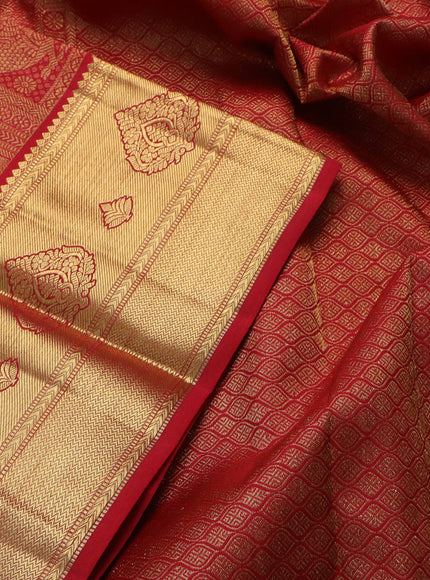 Pure kanchipuram silk saree red with allover zari woven brocade weaves and zari woven border