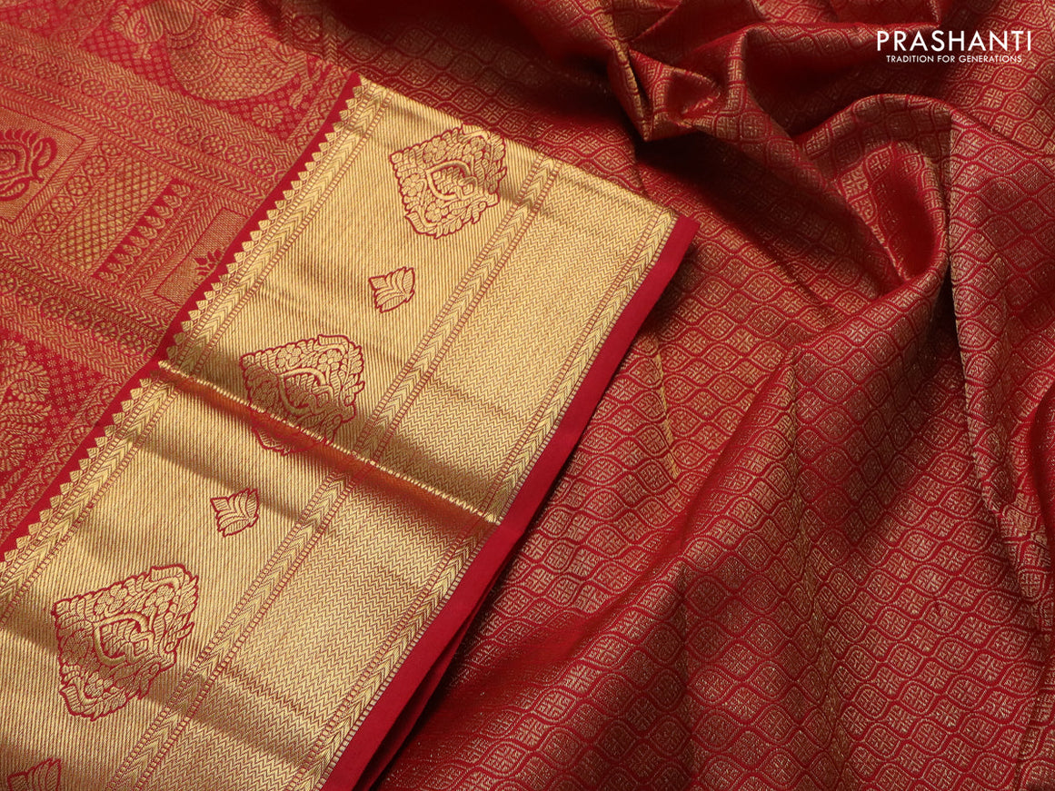 Pure kanchipuram silk saree red with allover zari woven brocade weaves and zari woven border
