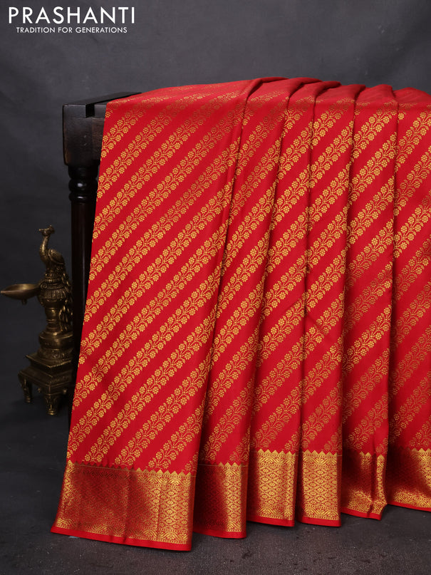 Pure kanchipuram silk saree red with allover zari woven brocade weaves and zari woven border