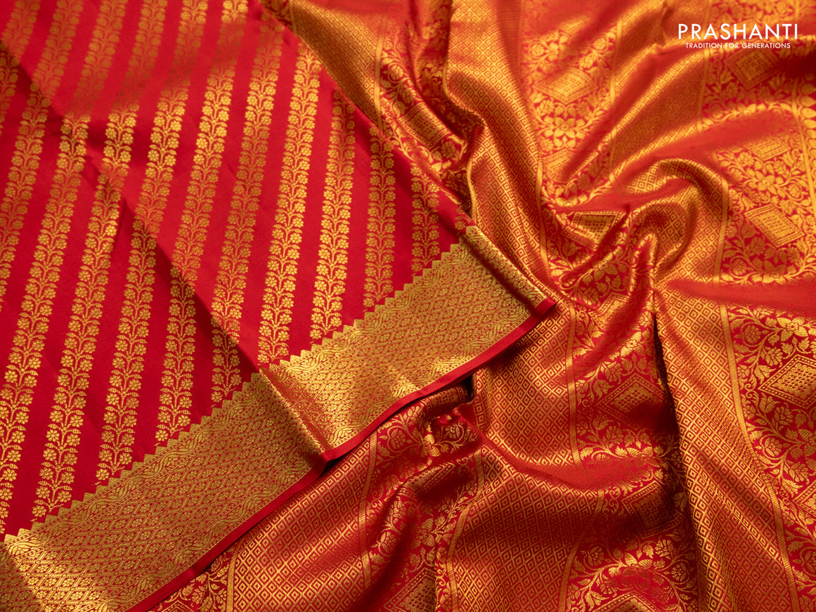 Pure kanchipuram silk saree red with allover zari woven brocade weaves and zari woven border