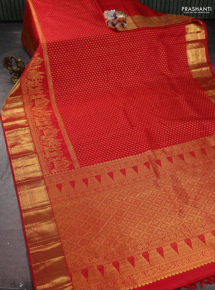 Pure kanchipuram silk saree red with allover zari woven butta weaves and long rich pallak design border