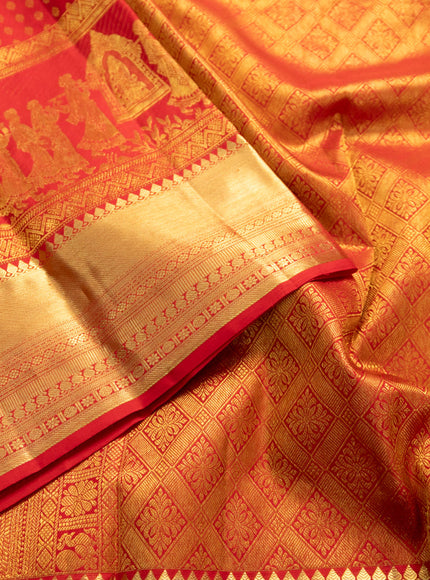 Pure kanchipuram silk saree red with allover zari woven butta weaves and long rich pallak design border