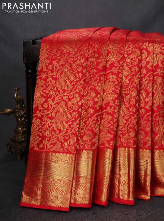 Pure kanchipuram silk saree red with allover zari woven brocade weaves and zari woven border