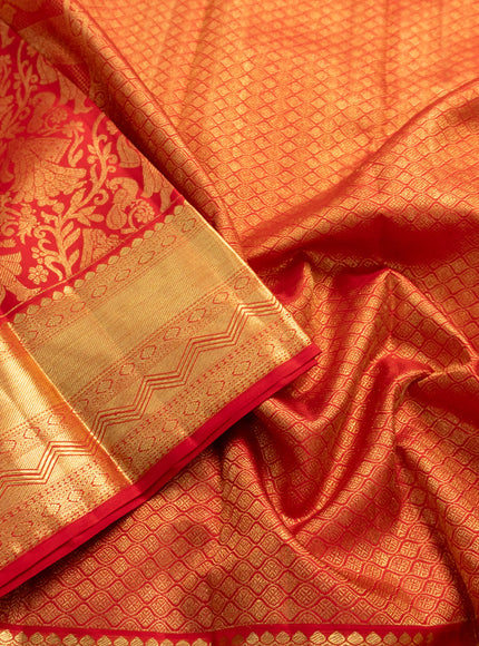Pure kanchipuram silk saree red with allover zari woven brocade weaves and zari woven border