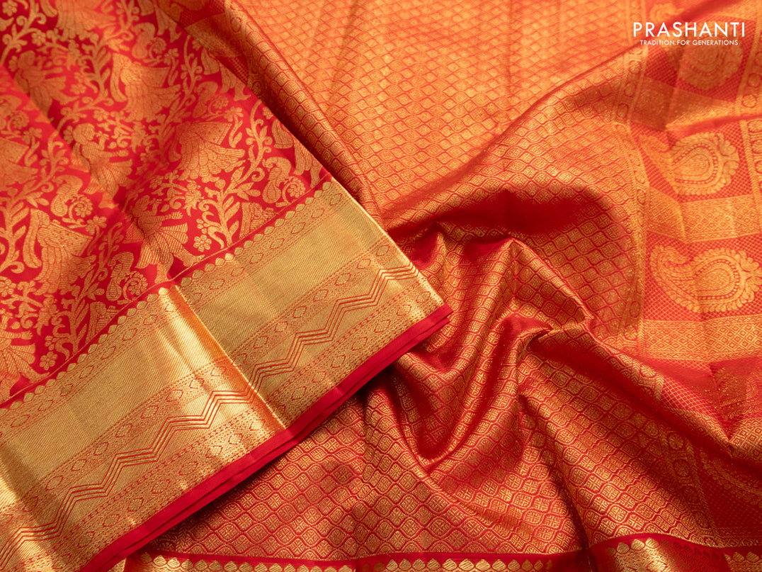 Pure kanchipuram silk saree red with allover zari woven brocade weaves and zari woven border