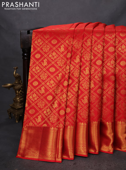 Pure kanchipuram silk saree red with allover zari woven brocade weaves and zari woven border
