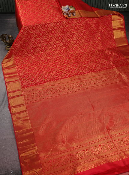 Pure kanchipuram silk saree red with allover zari woven brocade weaves and zari woven border