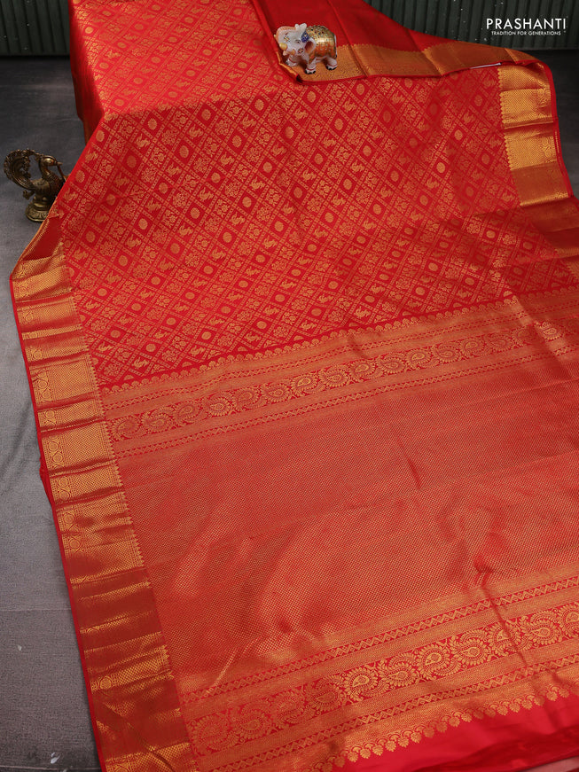 Pure kanchipuram silk saree red with allover zari woven brocade weaves and zari woven border